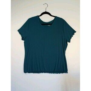 Time And Tru Lettuce Edge Women's Agua Blue T Shirt Top Size 2XXL